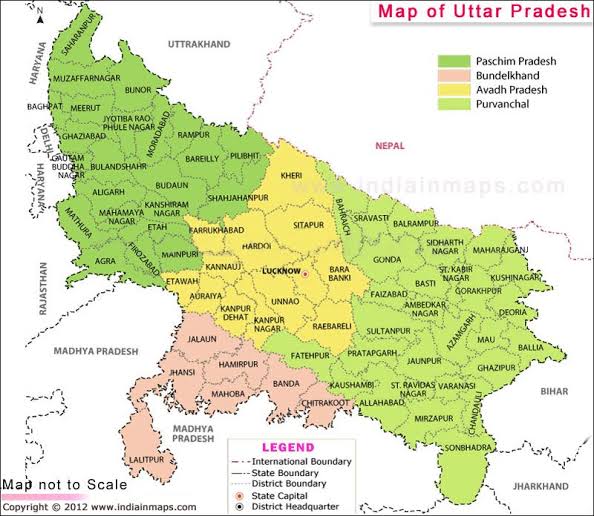 उत्तर प्रदेश एक नजर Uttar Pradesh capital, area, district, population etc.